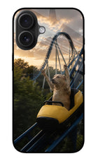 Rollercoaster Dog iPhone 16 Plus Glass Case