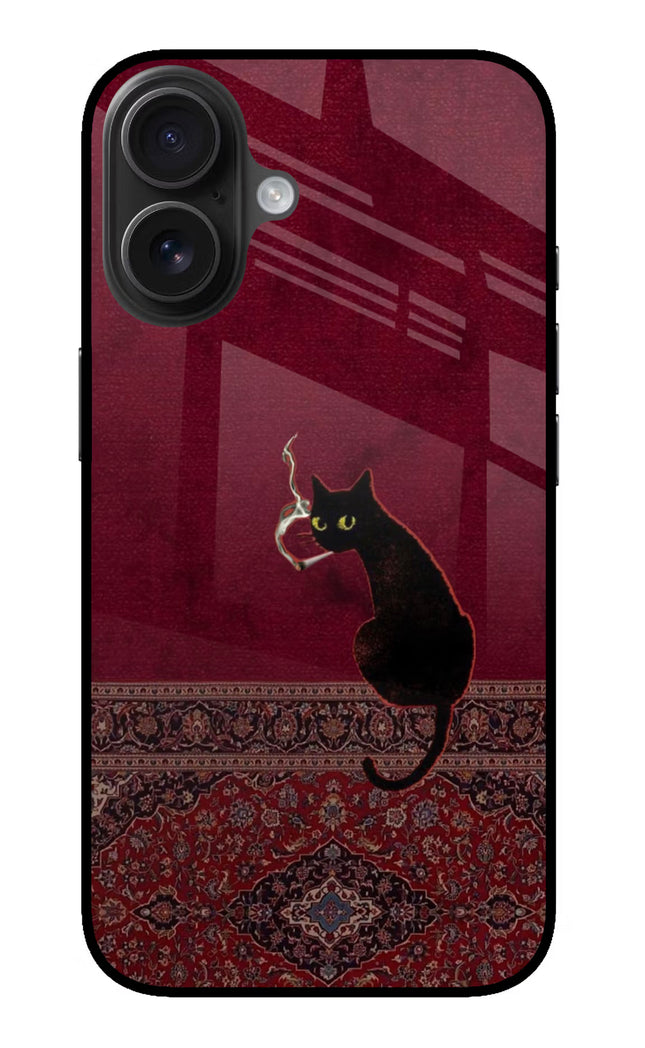 Midnight Cat iPhone 16 Plus Glass Case