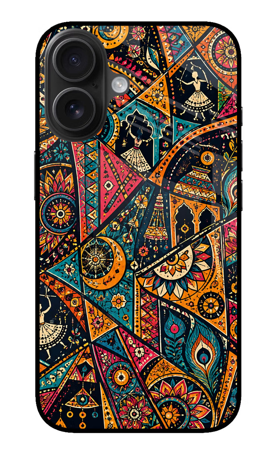 Folk Print iPhone 16 Plus Back Cover, Glass case