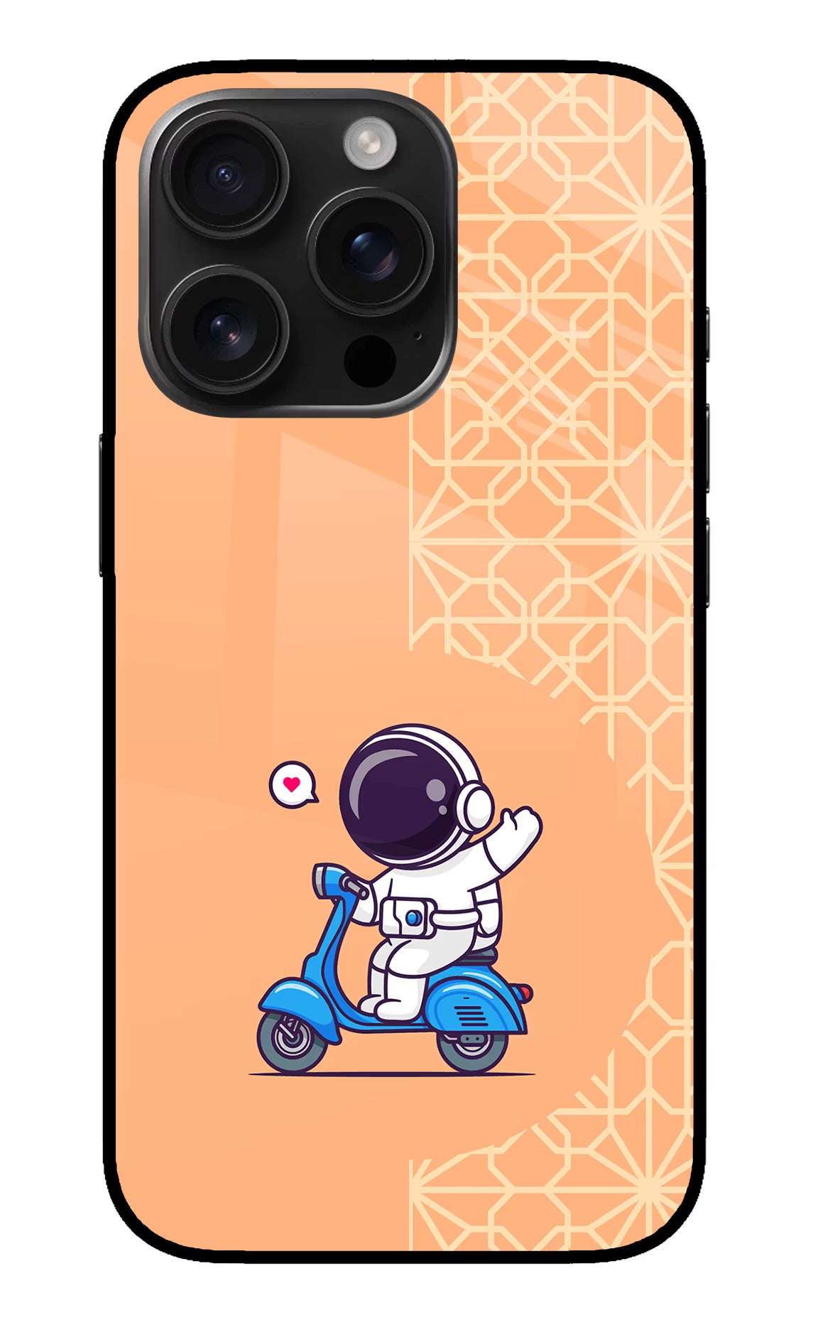 Cute Astronaut Riding iPhone 16 Pro Max Glass Case Back Cover by Casekaro