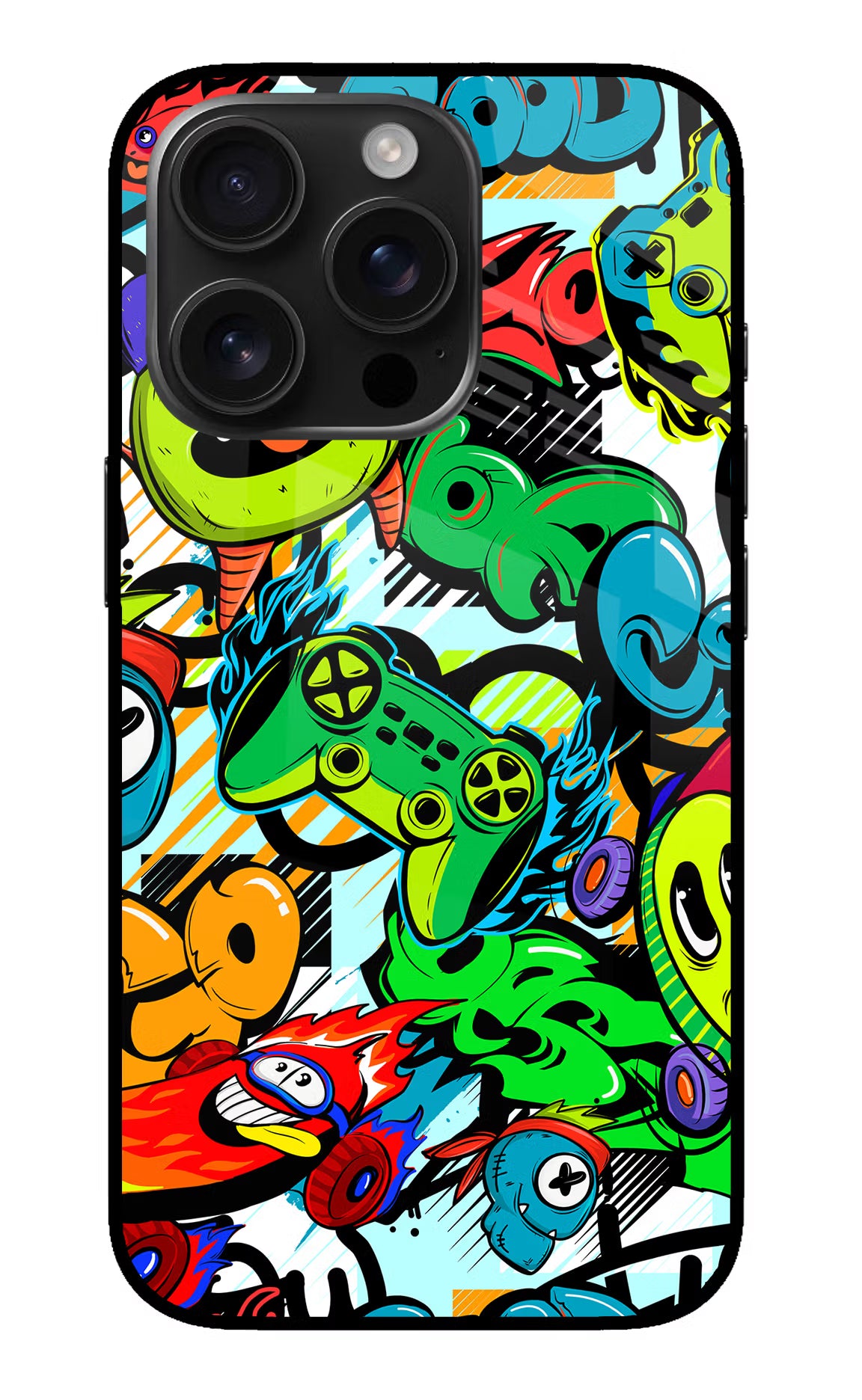 Game Doodle iPhone 16 Pro Max Glass Case Back Cover by Casekaro