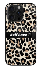 Leopard Print Self Love iPhone 16 Pro Max Glass Case