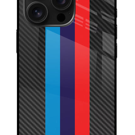 BMW Stripes Pattern iPhone 16 Pro Max Glass Case Back Cover by Casekaro