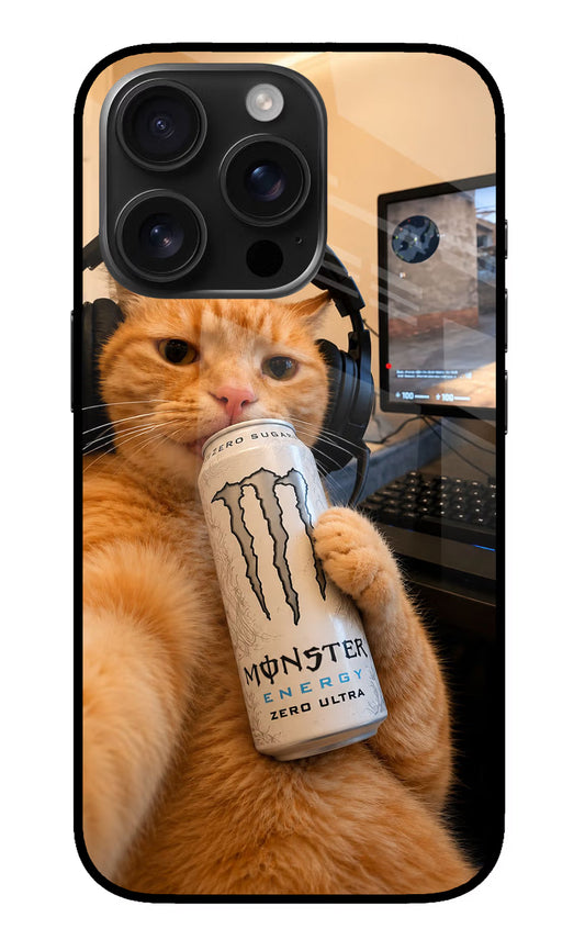 Gamer Cat Energy iPhone 16 Pro Max Glass Case
