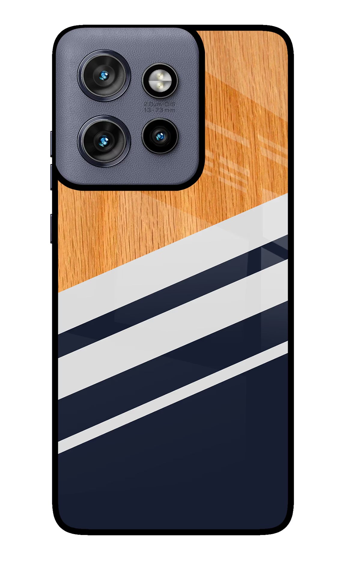 Blue and white wooden Moto Edge 50 Neo Glass Case Back Cover by Casekaro