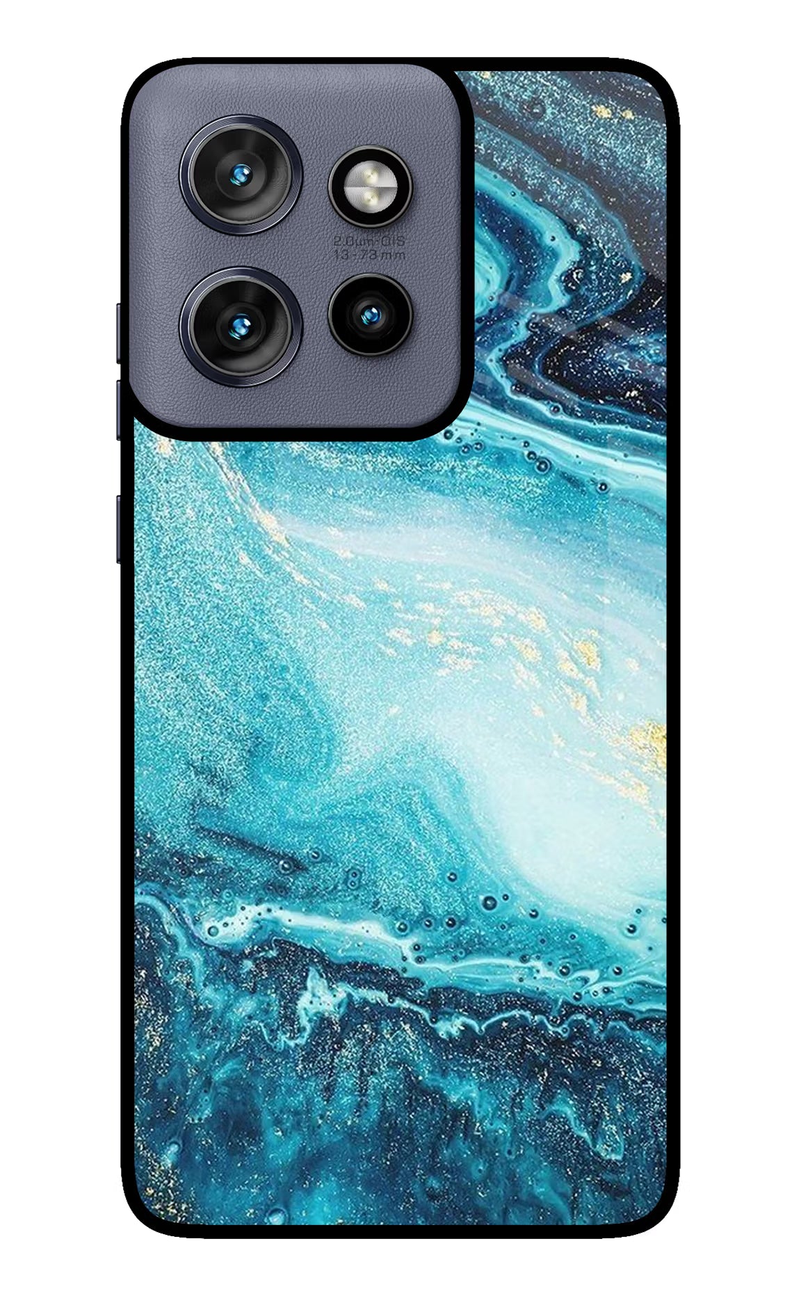 Blue Glitter Marble Moto Edge 50 Neo Glass Case Back Cover by Casekaro