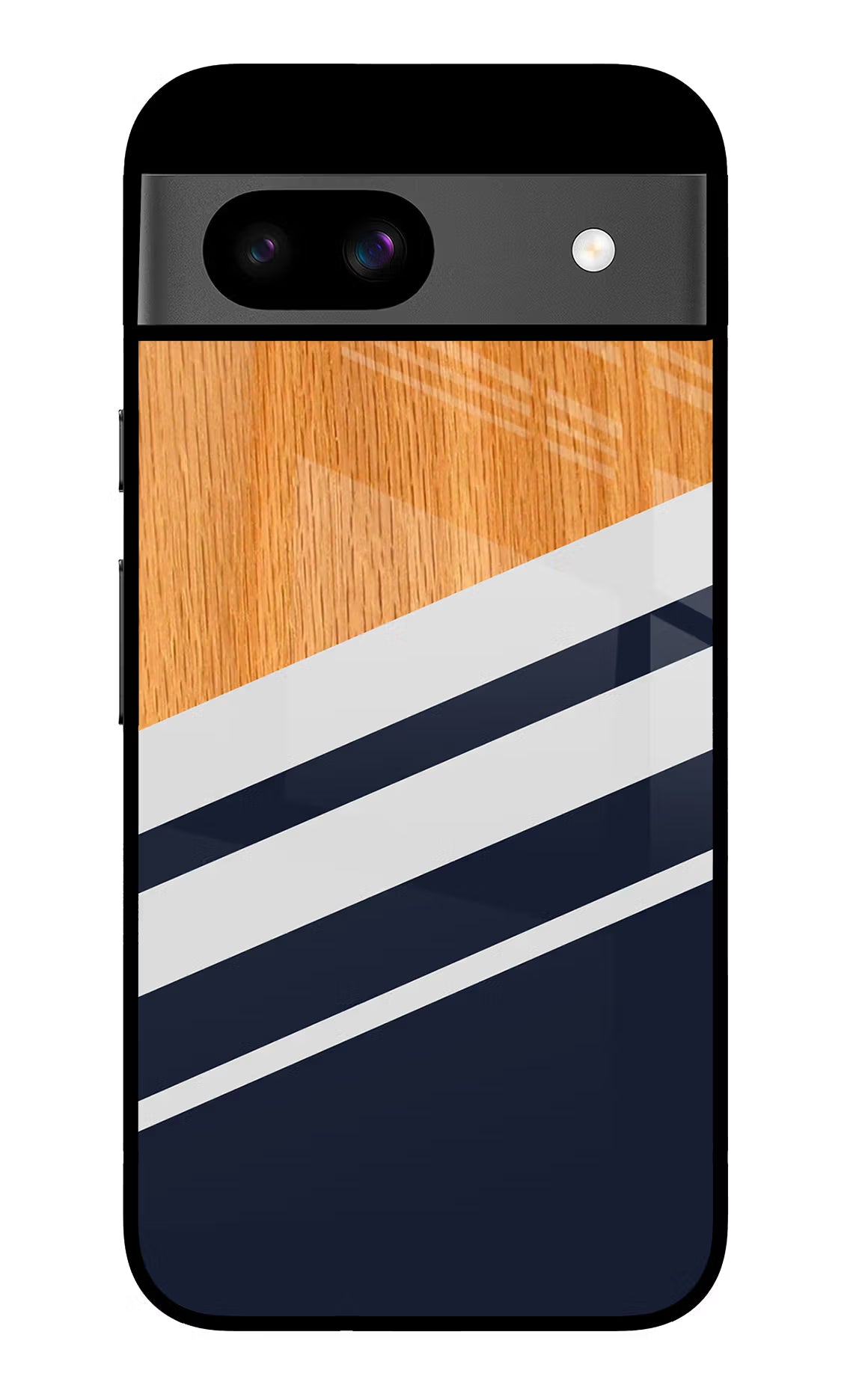 Blue and white wooden Google Pixel 8A Glass Case Back Cover by Casekaro