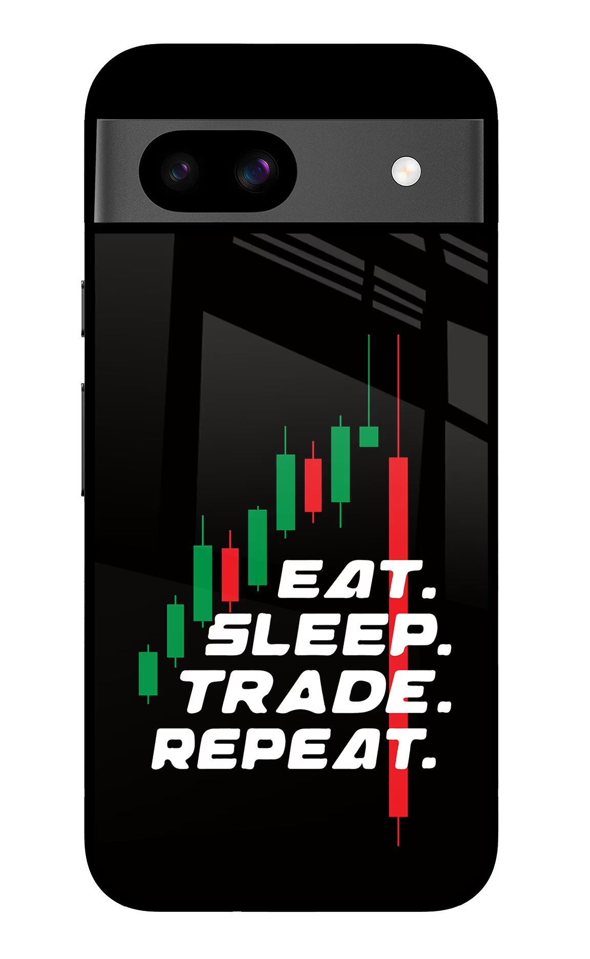 Eat Sleep Trade Repeat Google Pixel 8A Glass Case Back Cover by Casekaro