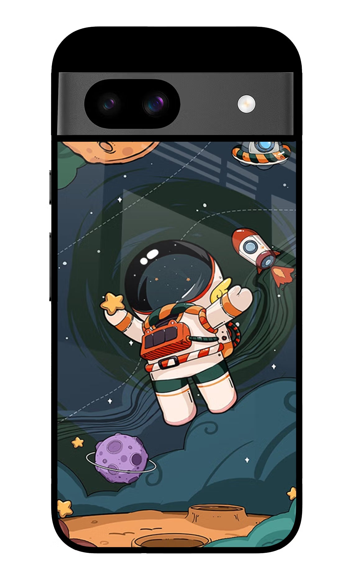 Cartoon Astronaut Google Pixel 8A Glass Case Back Cover by Casekaro