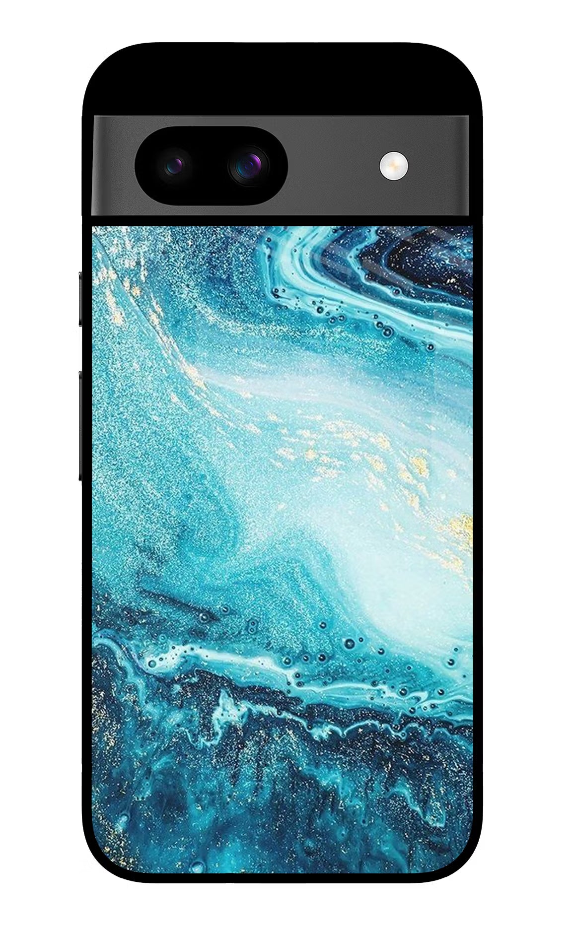 Blue Glitter Marble Google Pixel 8A Glass Case Back Cover by Casekaro