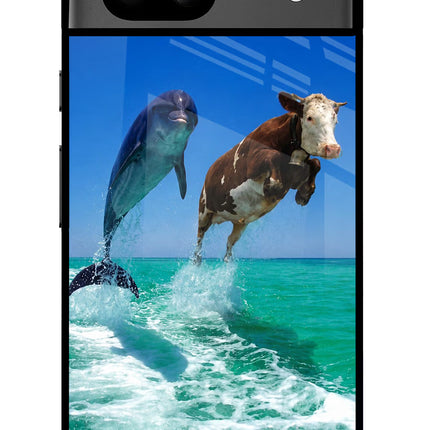 Dolphin vs Cow Google Pixel 8A Glass Case