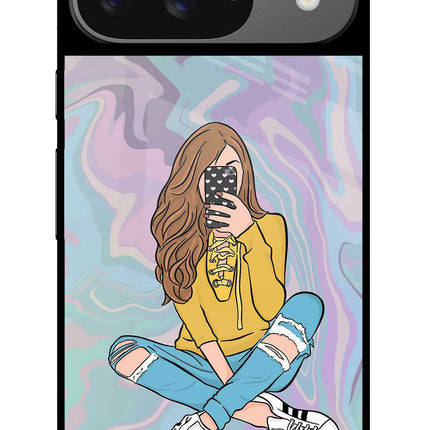 Selfie Girl Google Pixel 9 Glass Case Back Cover by Casekaro