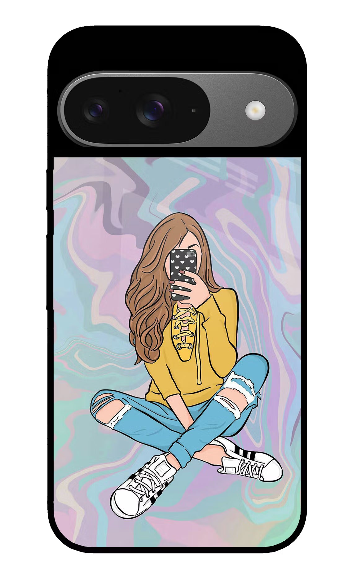 Selfie Girl Google Pixel 9 Glass Case Back Cover by Casekaro