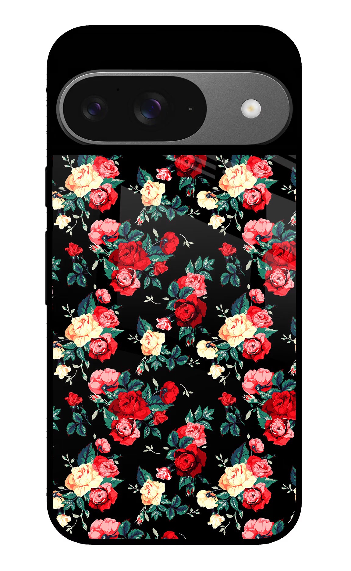 Rose Pattern Google Pixel 9 Glass Case Back Cover by Casekaro