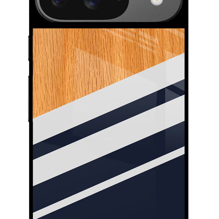 Blue and white wooden Google Pixel 9 Glass Case