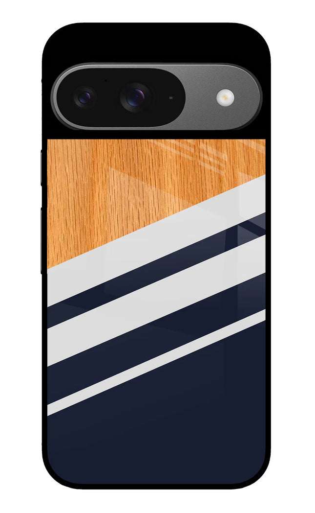 Blue and white wooden Google Pixel 9 Glass Case