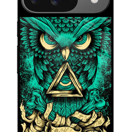Green Owl Google Pixel 9 Glass Case