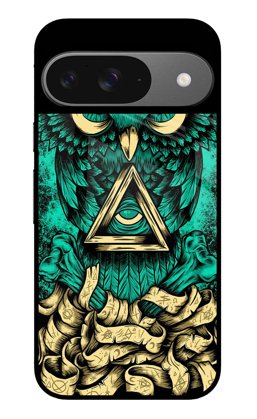 Green Owl Google Pixel 9 Back Cover, Glass case