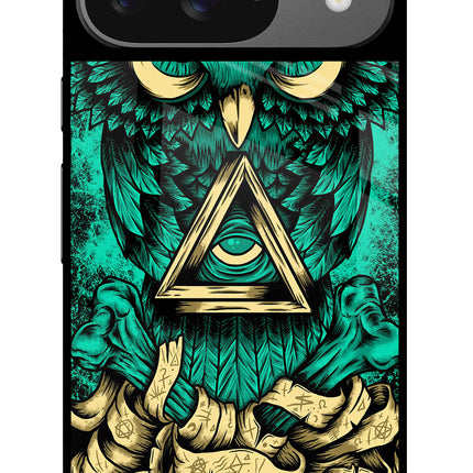 Green Owl Google Pixel 9 Glass Case