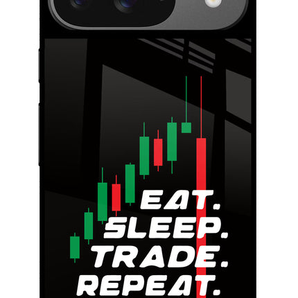Eat Sleep Trade Repeat Google Pixel 9 Glass Case