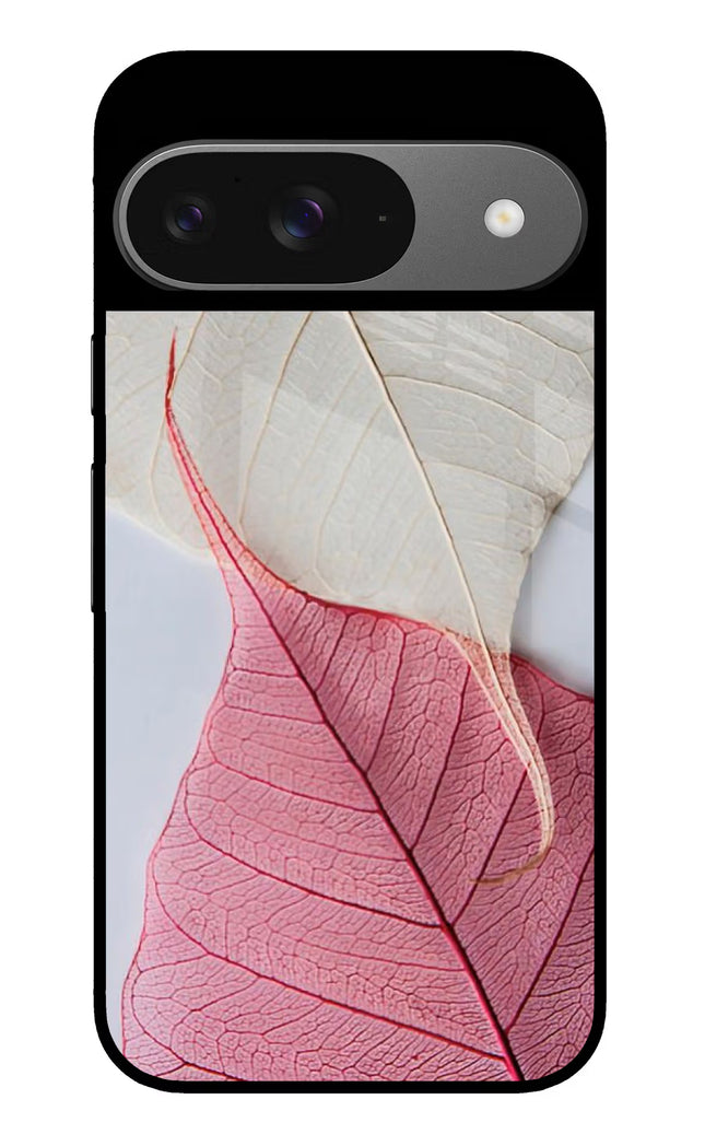 White Pink Leaf Google Pixel 9 Glass Case