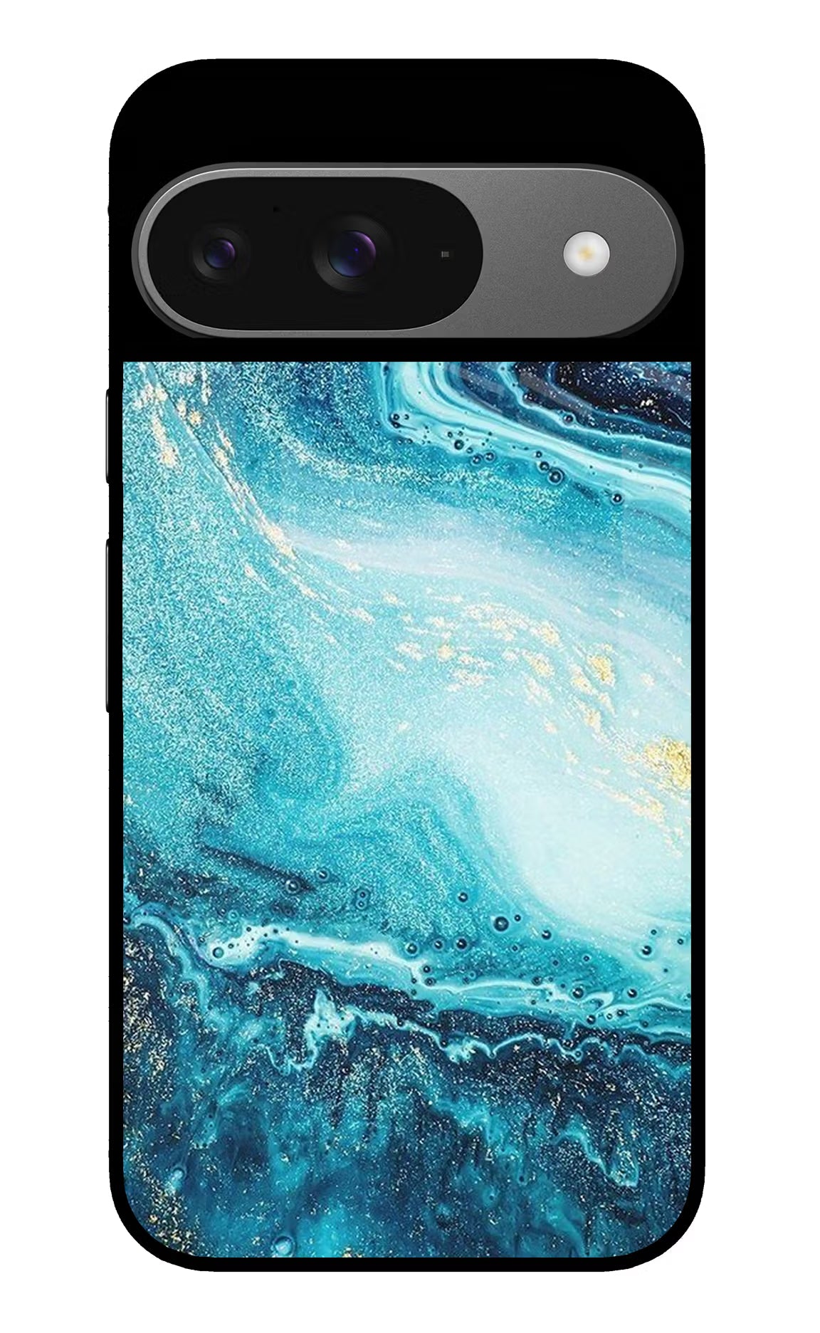 Blue Glitter Marble Google Pixel 9 Glass Case Back Cover by Casekaro