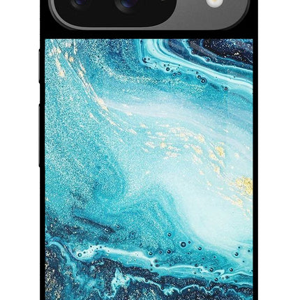 Blue Glitter Marble Google Pixel 9 Glass Case