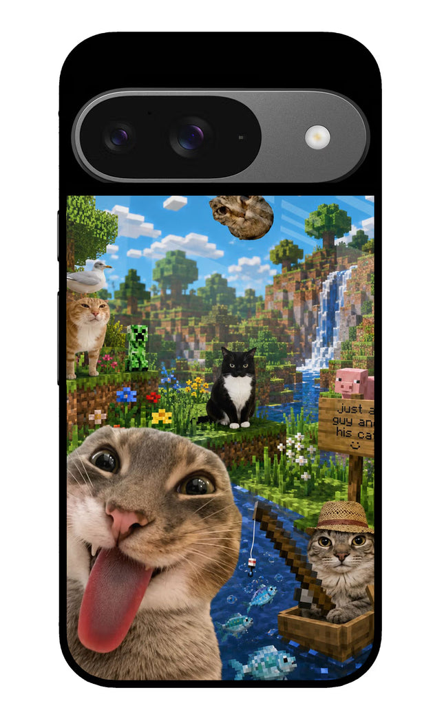 Minecraft Cat Chaos Google Pixel 9 Glass Case