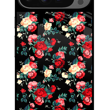 Rose Pattern Google Pixel 9 Pro Glass Case Back Cover by Casekaro
