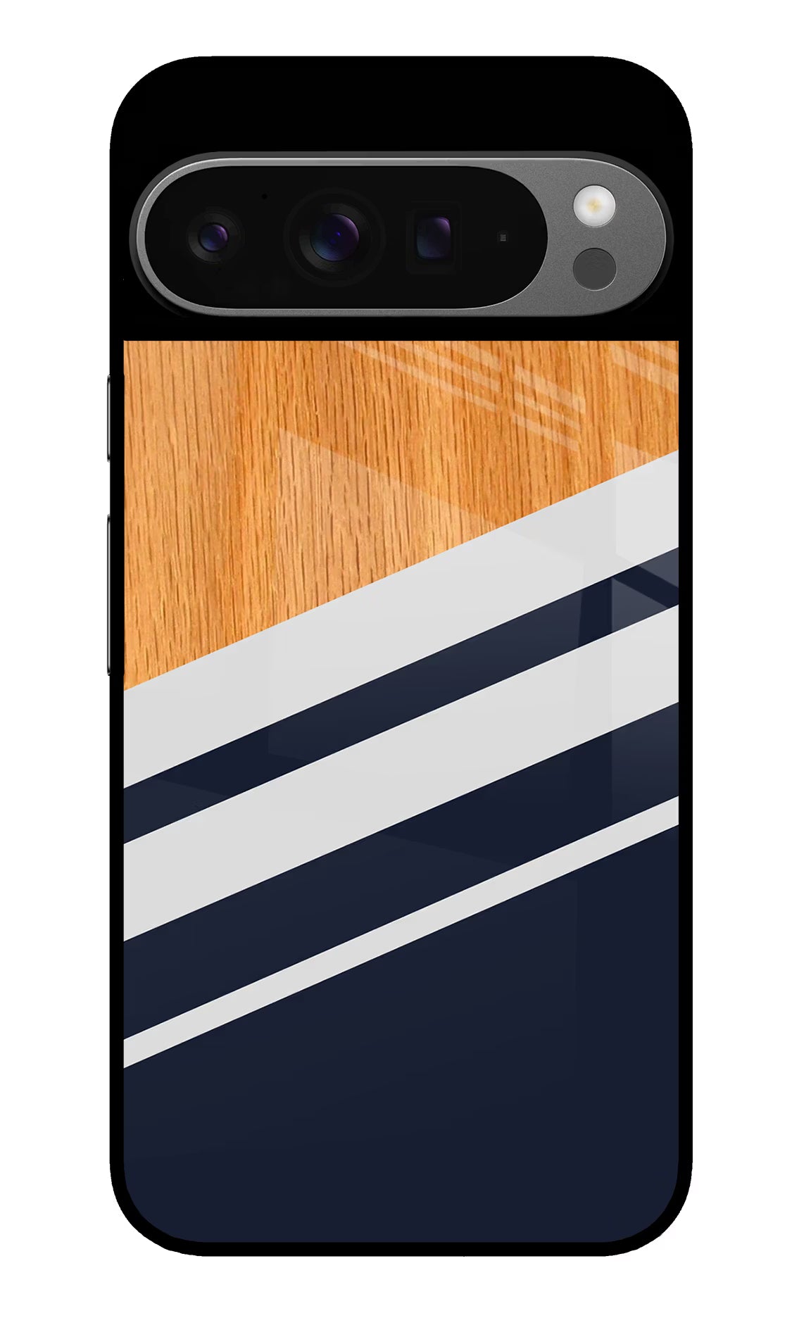 Blue and white wooden Google Pixel 9 Pro Glass Case