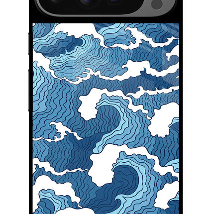 Blue Waves Google Pixel 9 Pro Glass Case Back Cover by Casekaro