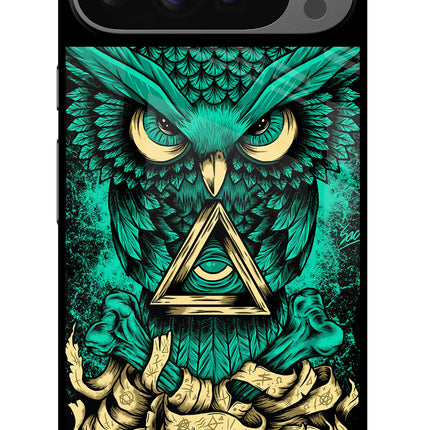 Green Owl Google Pixel 9 Pro Glass Case Back Cover by Casekaro