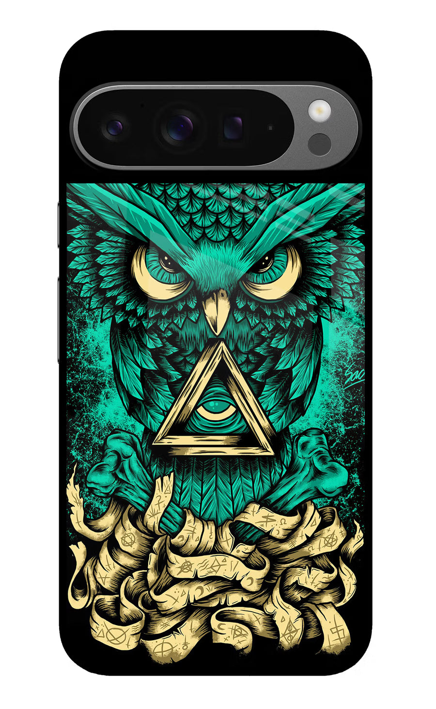 Green Owl Google Pixel 9 Pro Back Cover, Glass case