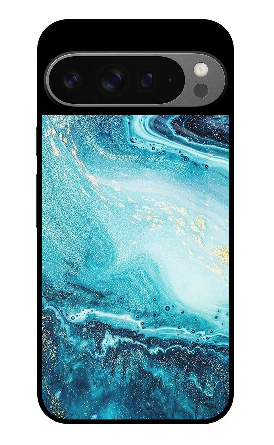 Blue Glitter Marble Google Pixel 9 Pro Back Cover, Glass case