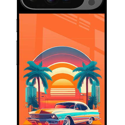 Palm Drive 80s Google Pixel 9 Pro Glass Case Back Cover by Casekaro