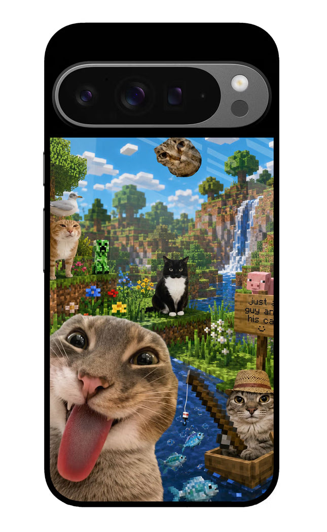 Minecraft Cat Chaos Google Pixel 9 Pro Glass Case