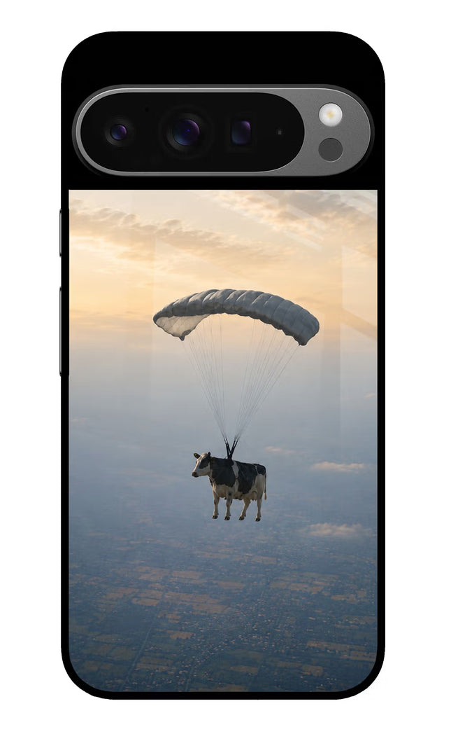 Skydiving Cow Google Pixel 9 Pro Glass Case