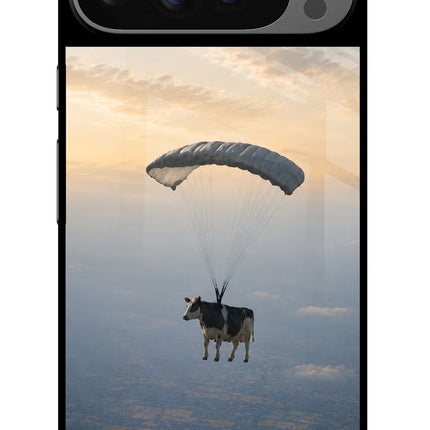 Skydiving Cow Google Pixel 9 Pro Glass Case Back Cover by Casekaro