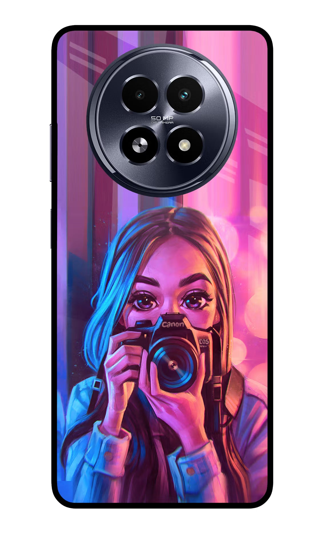 Girl Photographer Realme 13 5G Glass Case Back Cover by Casekaro