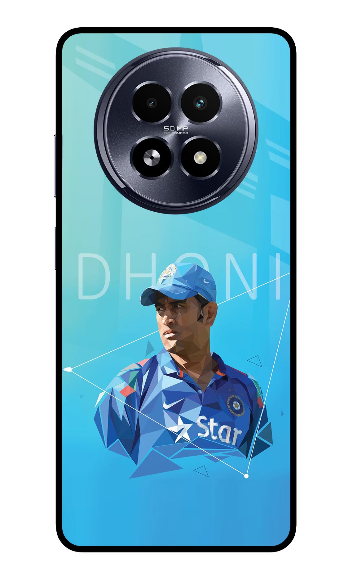 Dhoni Artwork Realme 13 5G Glass Case Back Cover by Casekaro