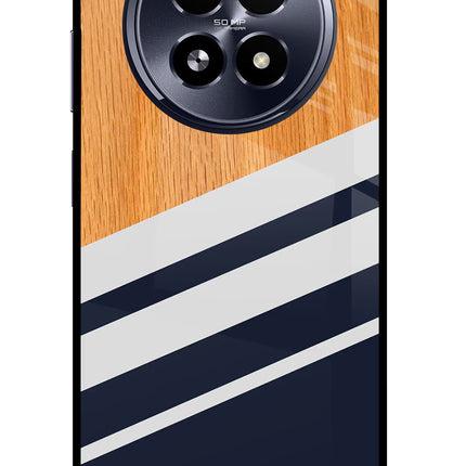 Blue and white wooden Realme 13 5G Glass Case