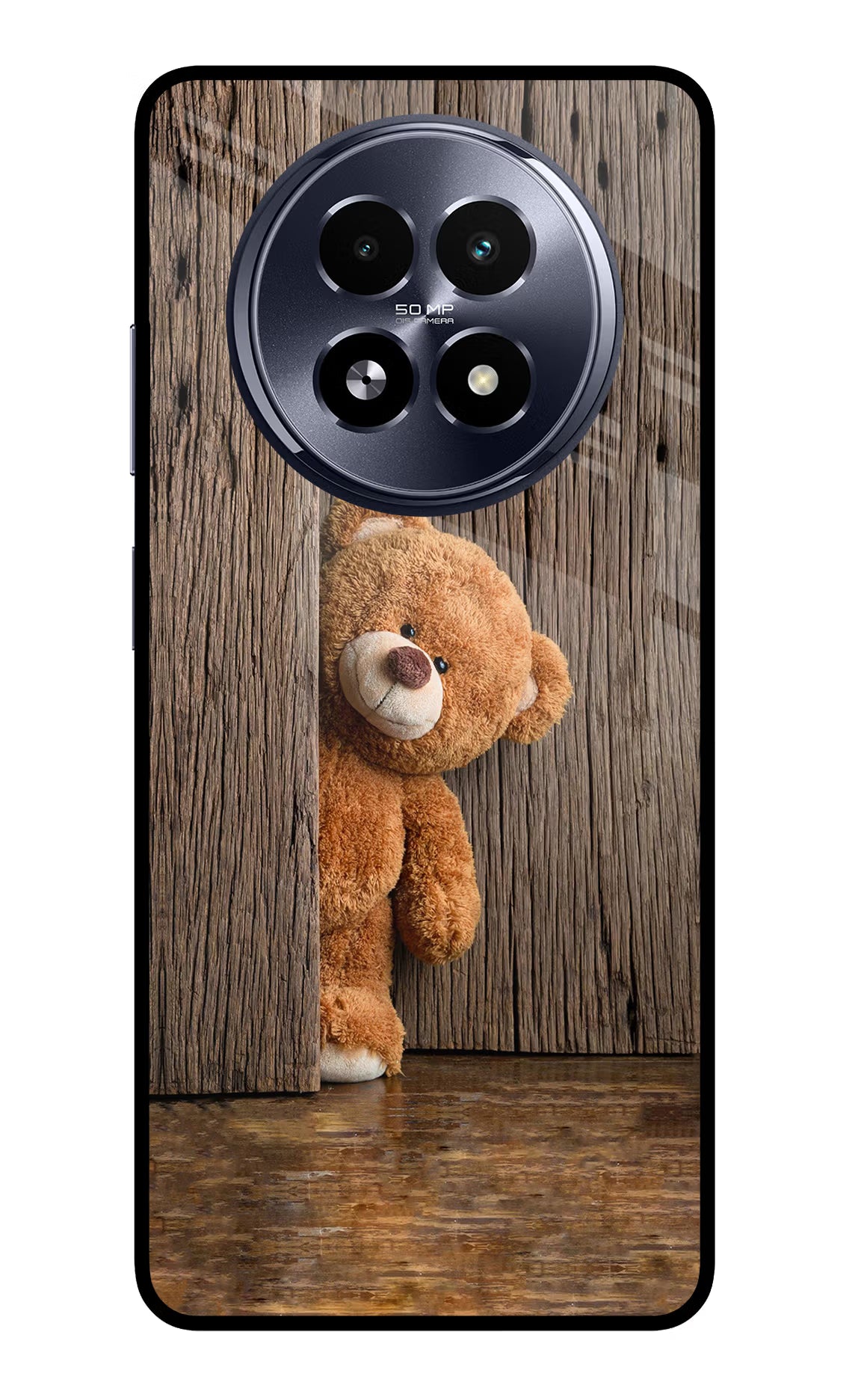 Teddy Wooden Realme 13 5G Glass Case Back Cover by Casekaro