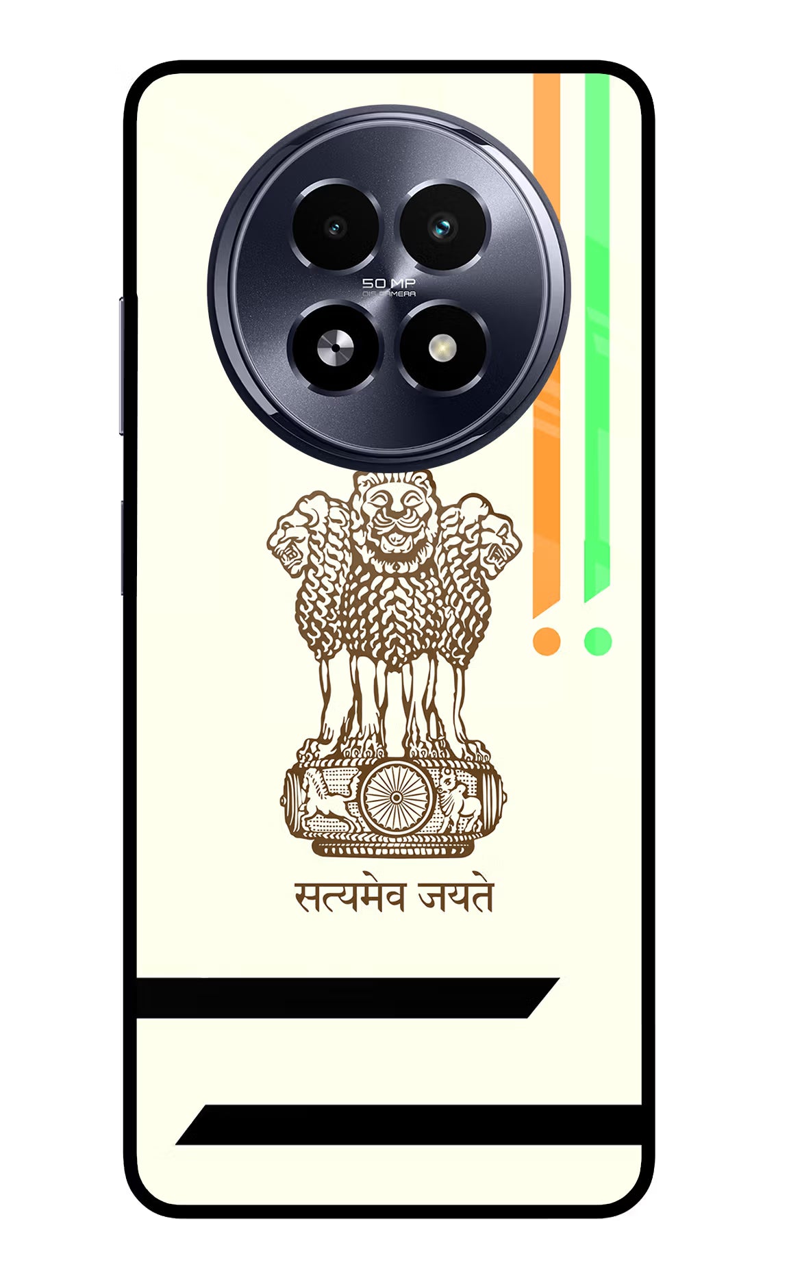 Satyamev Jayate Brown Logo Realme 13 5G Glass Case Back Cover by Casekaro