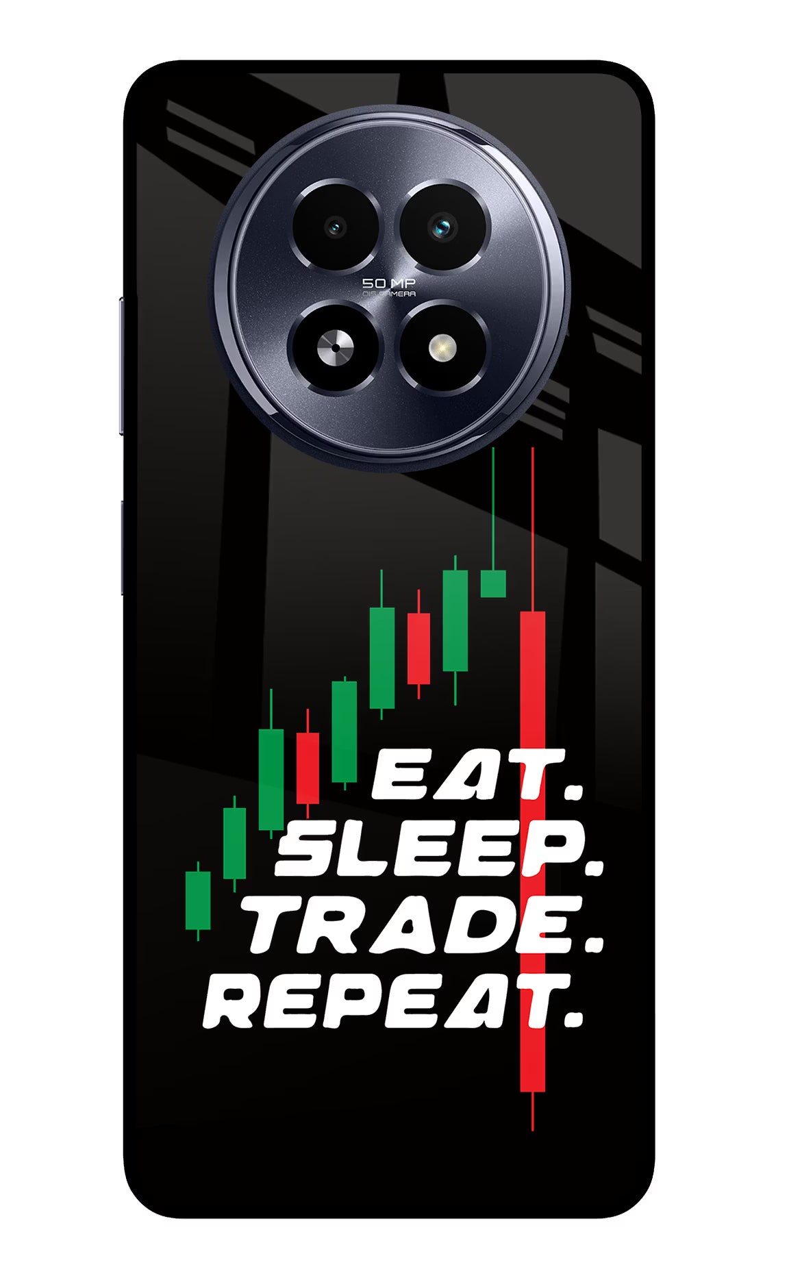 Eat Sleep Trade Repeat Realme 13 5G Glass Case Back Cover by Casekaro