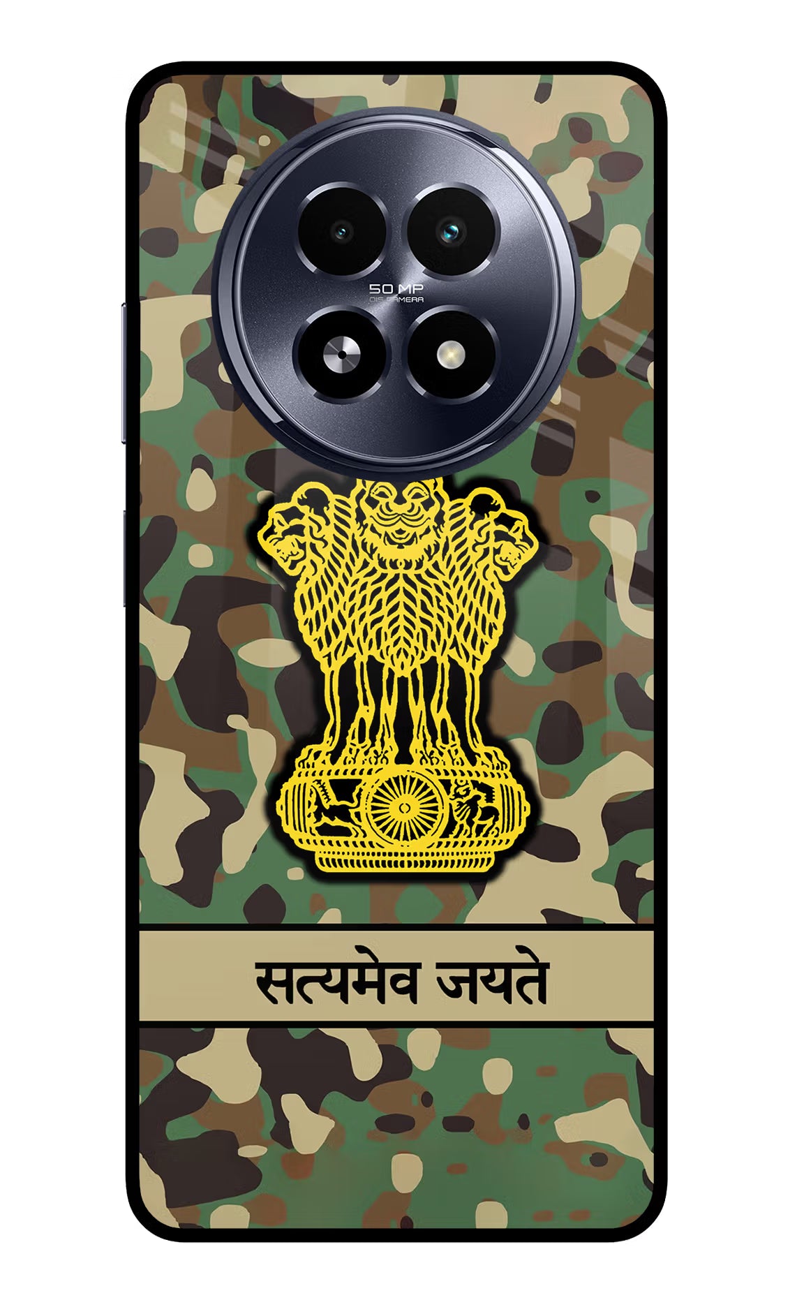 Satyamev Jayate Army Realme 13 5G Glass Case Back Cover by Casekaro