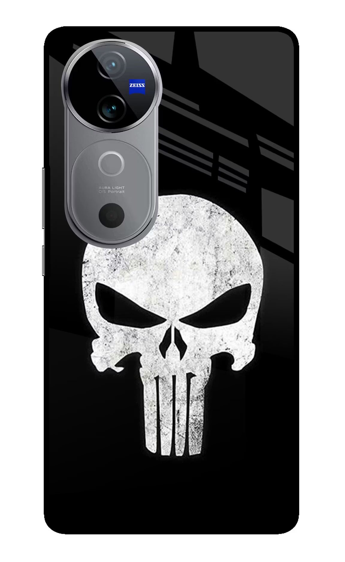 Punisher Skull Vivo V40 5G Glass Case Back Cover by Casekaro
