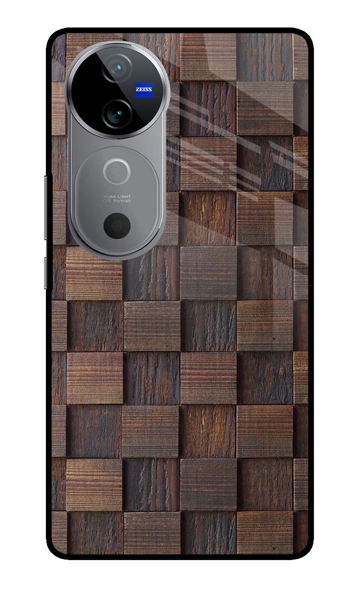Wooden Cube Design Vivo V40 5G Glass Case Back Cover by Casekaro