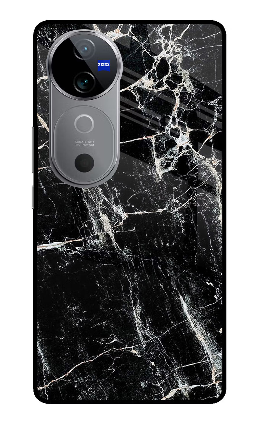 Black Marble Texture Vivo V40 5G Back Cover, Metal case