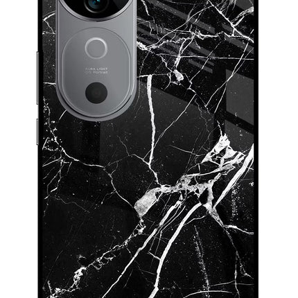 Black Marble Pattern Vivo V40 5G Glass Case Back Cover by Casekaro