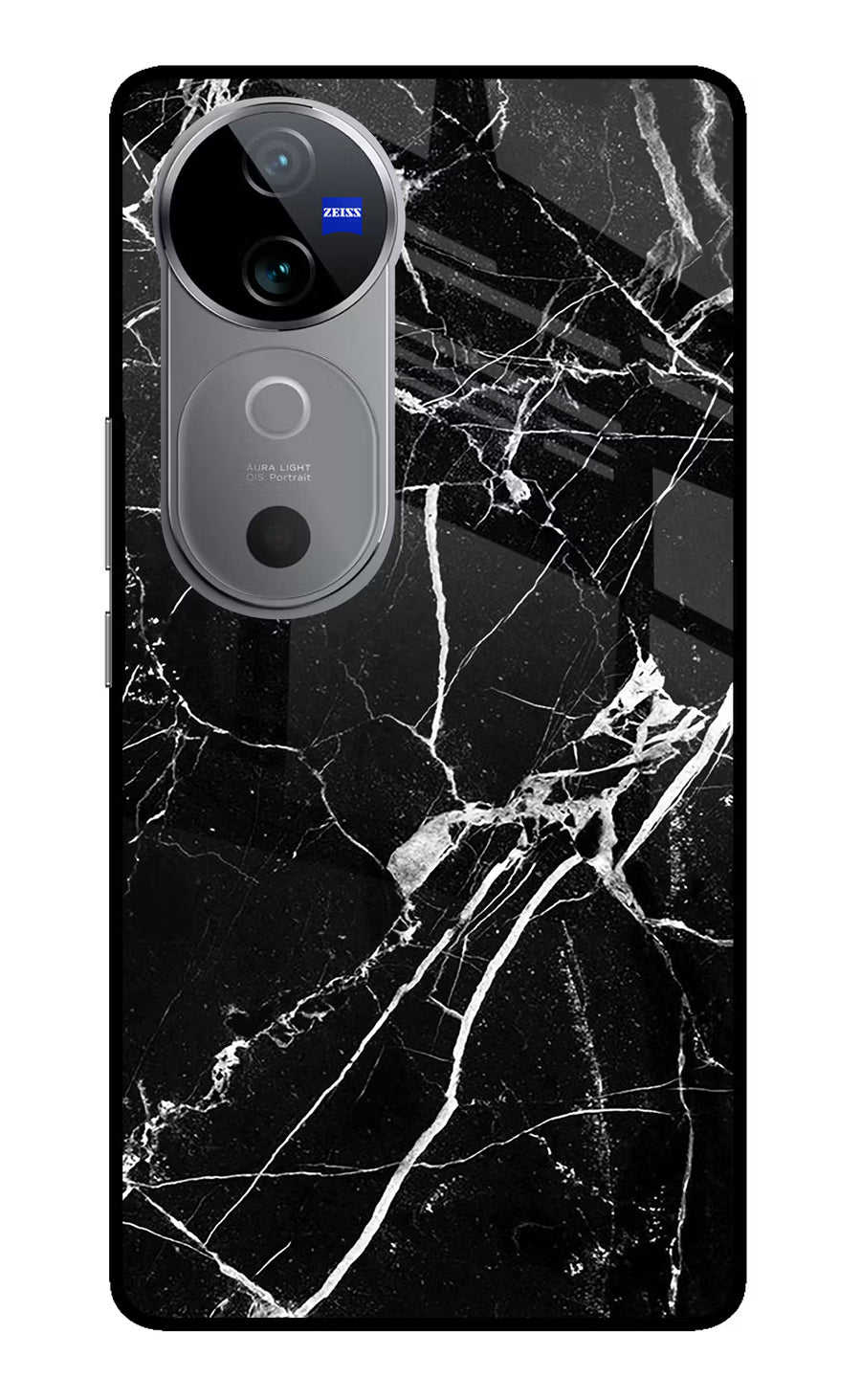 Black Marble Pattern Vivo V40 5G Back Cover, Metal case